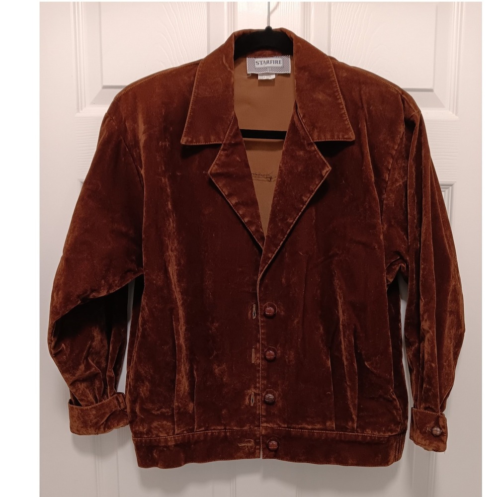 Starfire Vintage 80s Rust Brown Velvet 2 Piece Pant Suit Set Size 10 Made in USA